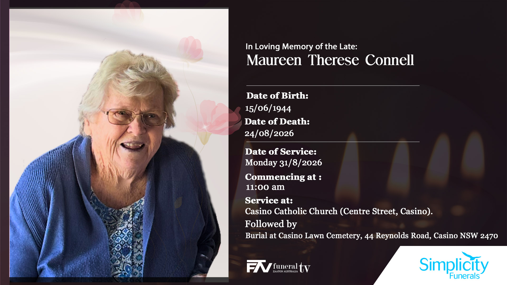 Maureen Therese Connell - Burial at Casino Lawn Cemetery